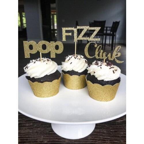 Glitter Pop Fizz Clink birthday wedding cupcake toppers Luau Jungle party cake decoration doughnuttoothpicks