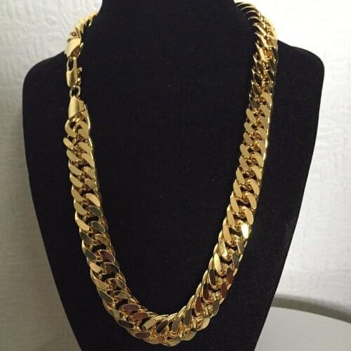 9 K SOLID GOLD G/F N28 CUBAN DOUBLE CURB CHAIN HEAVY MENS GIFT NECKLACE 600MM 10 mm