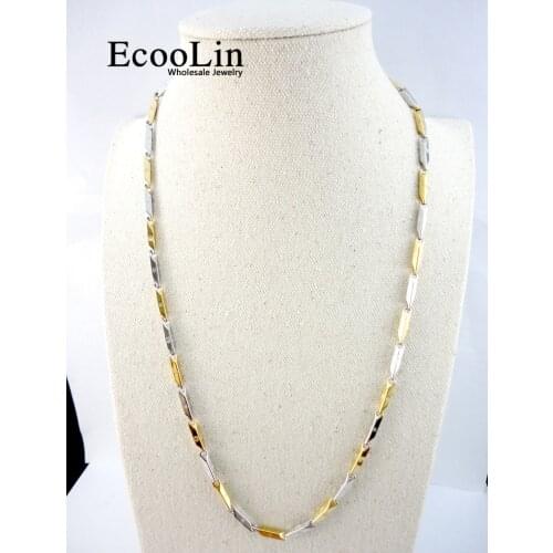 30Pcs 1 Lot 22.06inch Bamboo Stainless Steel DoubleColor Chain 56Cm Never fade Necklaces For Women Men Fashion Jewelry LR2402