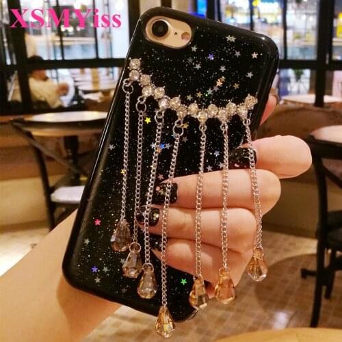XSMYiss star Phone Case for iPhone X XS MAX XR Bling Luxury Rhinestone Chain Cover Back Tassel Case for iPhone 6S 7 8 PLUS
