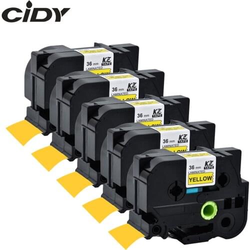 CIDY 5pcs Compatible Tze661 36mm*8m Black On Yellow Tze-661 TZE 661 TZ-661 TZ661 Label Tapes for P-touch brother label printers