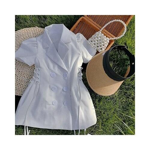 Girls summer dresses puff sleeve suit style kids clothes girls turn down collar vestidos