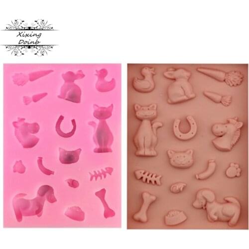 DIY animal cat / Rabbit / duck / horse / dog shape cake decoration silica gel tool chocolate sugar kitchen baking mold