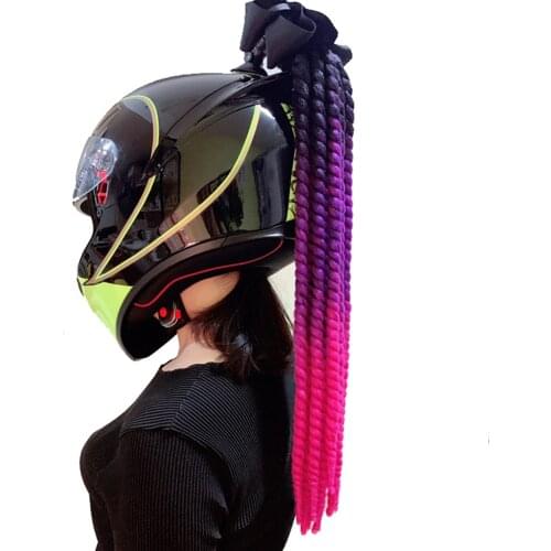 Motorcycle Helmet Braids Woman Braids Wig For Motorbike Helmets Colorful Twist Dual Pigtail Ponytail With Sucker Bow Cosplay