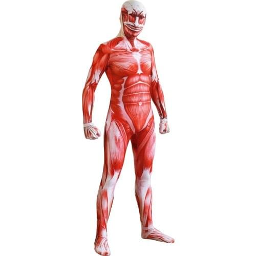 Attack On Titan Cosplay Costumes Men Titans Muscle Muscular 3D Print Adult Cosplay Jumpsuits Flesh Zentai Halloween Costume