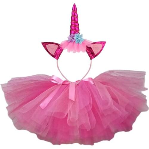Unicorn Costume Tutu Skirt Girl With a Unicorn Headband Hotpink Baby Birthday Party Clothes Girls Dance Bellet Tutu Skirt