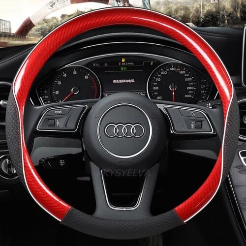 38CM Carbon Fiber Leather Sport Car Steering Wheel Cover Non-slip for Audi A1 8X A2 A3 A4 A5 A6 Avant Auto Accessories