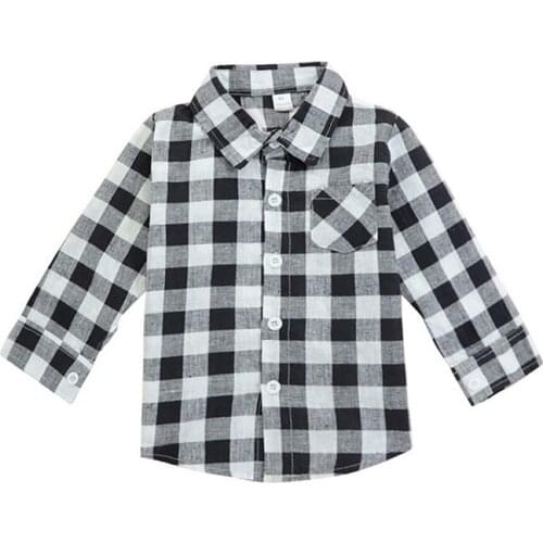Hot Sale Kids Kleding Black And Grey Plaid Tops Full Sleeve Shirt Fashion Lucky Children Clothes