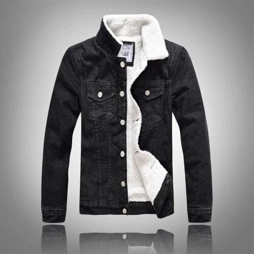 Hot sale Winter Mens Plus velvet Cotton Denim Jacket Male Thick Warm Lined Fleece Jeans Jackets black slim jeans coat Top M-5XL