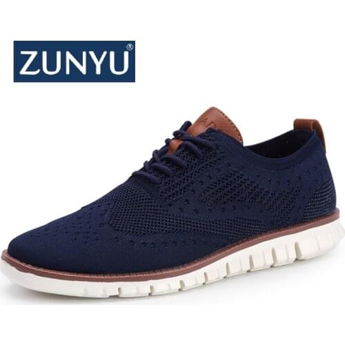 ZUNYU New summer mens Shoes Lace up lightweight British Dress Footwear Fashion hollow breathable knitted mesh Flats Shoes