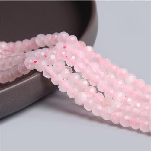 Natural Faceted Rondelle Stone Bead Rose Quartzs Jaspers Pink Crystal Loose Spacer Bead 4*6mm DIY Bracelet Necklace 7.5'' Strand