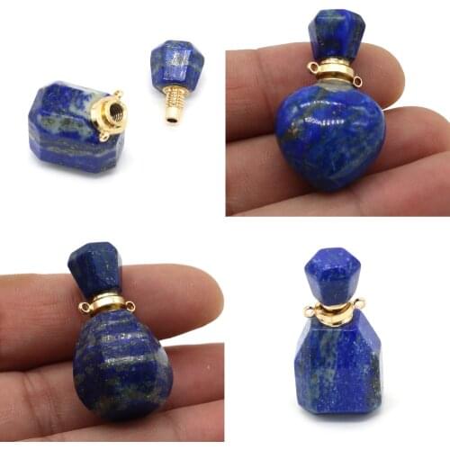 Natural Semi-precious Stone Perfume Bottle Connector Charms Lapis Lazuli Essential Oil Pendant for Jewelry Making DIY Necklace