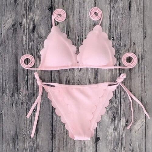 2020 Europe and the United States new solid color cut triangle bag bikini sexy bikini 2 pieces set chest zipper neck split