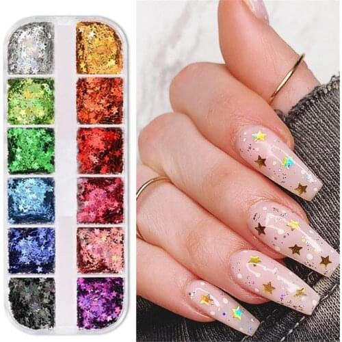 12 Grids Charm 3D Nail Flakes Butterfly Shape Laser Glitter Sequins Holographic Nail Art Decorations Manicure DIY Tips Free Ship