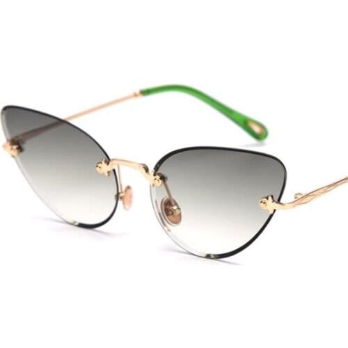 Brand Designer Sexy Rimless Sunglasses Retro Cat Eye Shades For Women High Quality Gradient Green Sun Glasses Female Oculos