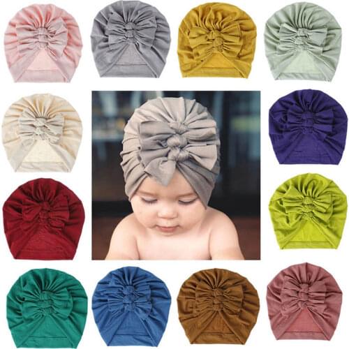 Infant Headbands Solid Color Bows Baby Turban Newborn Beanie Caps Baby Headwear Hair Accessories