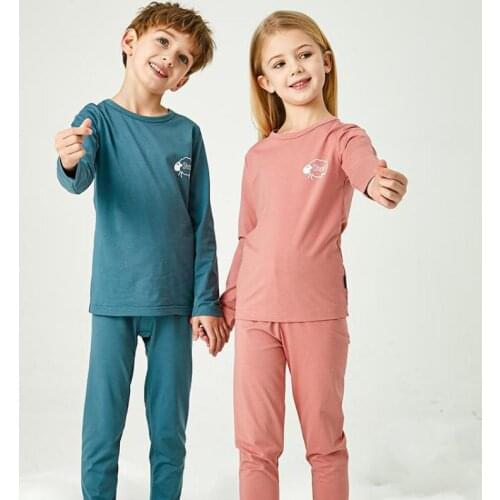 Autumn Winter Unisex Thermal Underwear Boys Girls Soft Cotton Sleepwear Children Leisure Nightwear Kids Cute Pajamas 2piece/set