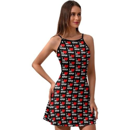 Kpop Dress Suspender Polyester Girls Dresses Going Out Cheap Aesthetic Patterns One-Piece Dress