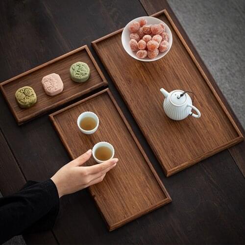 Retro Natural Bamboo Rectangle Tea Tray For Teacup Teapot Tea Cake Eco-friendly Bamboo Tea Plate For Dessert Snacks Dry Fruits