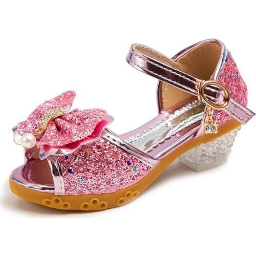 Girls Sandals Summer 2020 New Childrens Princess Shoes Little Girls High-heeled Bow-knot Crystal Sandals Party Dress Wedding