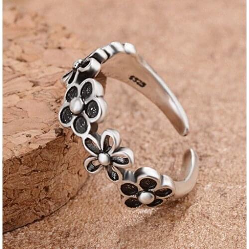 Silver Plant Flowers Vintage Open Ring Ethnic Sweet Forefinger Ring For Women Girls Party Jewelry Trendy Opening Adjustable Ring