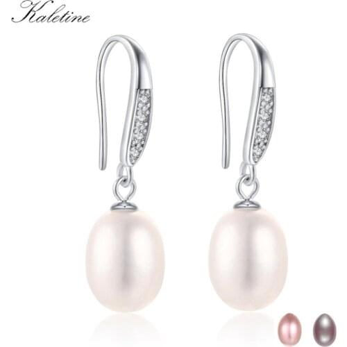 Kaletine Statement Earrings for Women Natural Pearl Drop Earring Clear CZ 925 Sterling Silver Pink Purple Pearl Bulgaria Jewelry