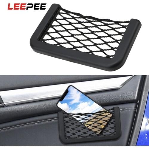 LEEPEE 15X8cm Car Net Bag Car Organizer Nets Automotive Pockets Adhesive Visor Car Syling Bag Storage for tools Mobile phone