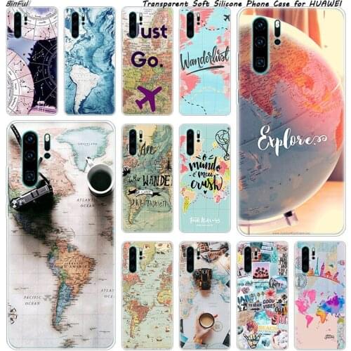 Hot World Map Just Go Silicone Phone Case for Huawei P30 P20 Pro P10 P9 P8 Lite 2017 P Smart Z Plus 2019 NOVA 3 3i Fashion Cover