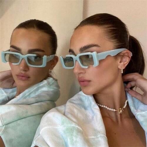 2021Retro Rectangle Sunglasses Men Women Tinted Lens Luxury Designer Fashion Cute Small Square Sunglasses Hip Hop Hole Shades