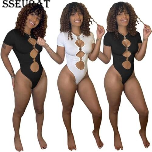 SSEURAT Women Bikinis Set Solid Bandage Hollow Out Elastic Bodysuit Sexy Summer Beachwear One Piece Set Swimsuits