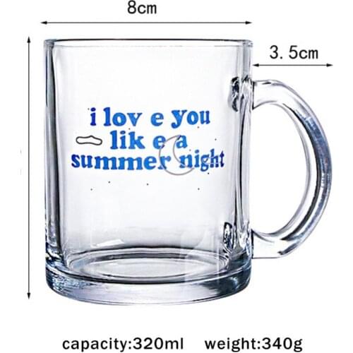 Heat Resistant Tea Coffee Mug Simple Letter Print Glass Cup with Handle Portable Transparent Beer Mug Whiskey Glass Cup