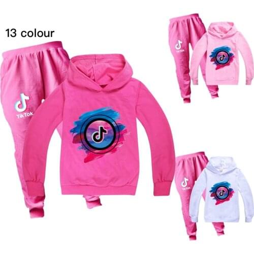 TIK TOK Hoodies Pants for Teens Girls Boys Children Cartoon Anime Sweatshirt Suit Kids Autumn Winter Clothes Set