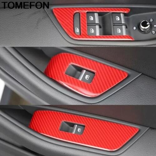 TOMEFON For Audi A5 2017-2019 LHD Carbon Fiber Car-Styling Inner Armrest Panel Window Lift Cover Stick Interior Trim Accessories