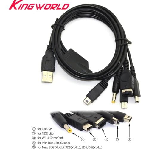 50pcs High quality 5 in1 USB Charger Charging Cable Cords for Nintendo for PSP for WIIU for GBA for SP Game Console for 5 in 1
