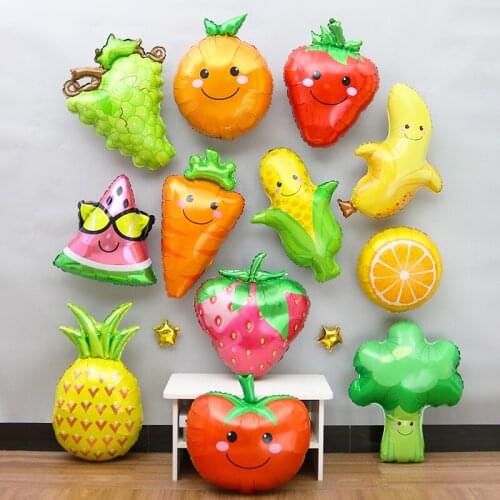 10pcs Cute Fruits Corn Carrots Foil Balloons Summer Beach Theme Party Kids Adult Birthday Decor Helium Air Globos Fake Food Toys