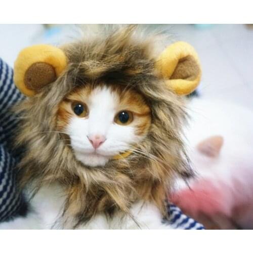 Funny Cute Pet Costume Cosplay Lion Mane Wig Cap Hat for Cat Halloween Xmas Clothes Fancy Dress with Ears Autumn Winter