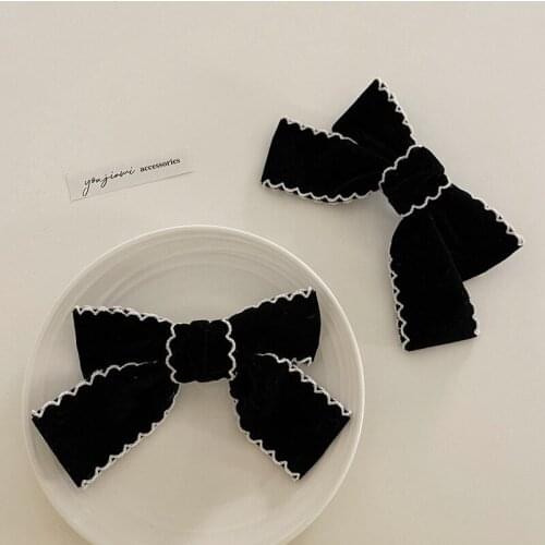 Hepburn Style Wavy Velvet Bow Hairpin Elegant Temperament Retro French Top Clip Back Head Clip Simple And Versatile Hair