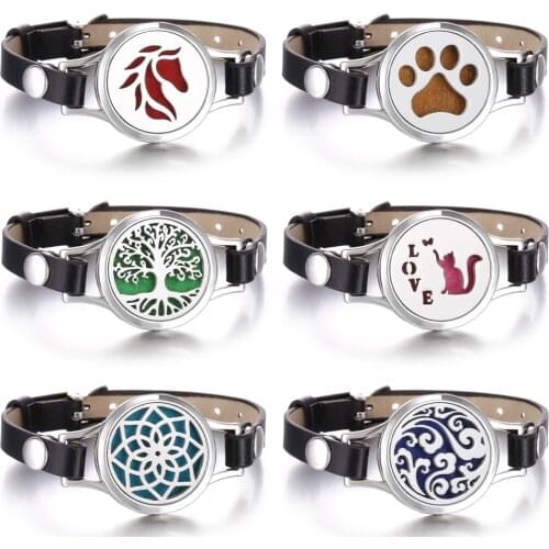 Aromatherapy Bracelet Leather Stainless Steel Essential Oil Diffuser Locket Bracelet Aroma Diffuser Jewelry Support Dropshipping