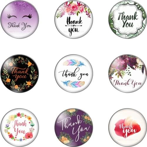 Art Paintings Flowers Thank You Phras 10pcs 10/12/14/16/18mm/20mm/25mm Round Photo Glass Cabochon Demo Flat Back Making Findings