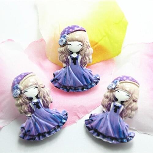 10pcs/lot very cute resin girls with purple skirt flat back cabochon for hair bow center scrapbooking,23*31mm,RC11082h
