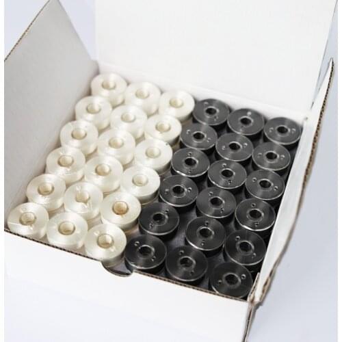 144pcs L Size Plastic Sided Prewound Bobbins Thread for Machine Embroidery 75D/2 60wt Black & White Color Bobbin