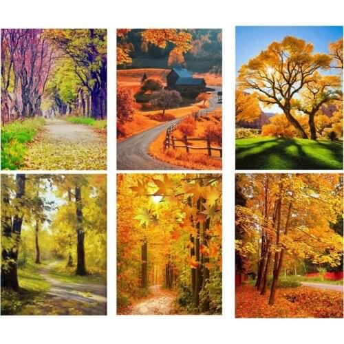 5D DIY Diamond Painting Autumn Landscape Embroidery Cross Stitch Scenic Round Home Decorative