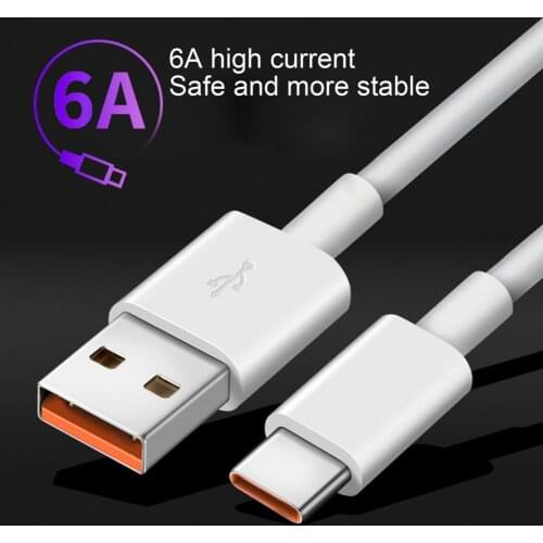 6A White Cables USB Type C Cable Fast Charg For Samsung S20 S9 Xiaomi Huawei P30 Pro Mobile Phone Fast Charger Data Cord Wire