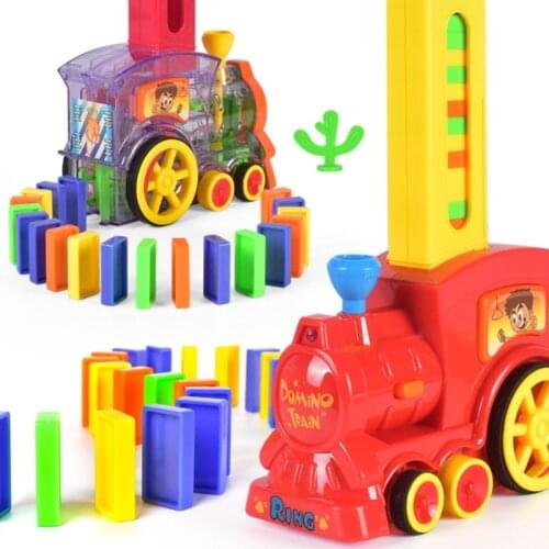 DROPSHIPPIN Automatic Domino Brick Laying Toy Train Automatic Sets Up 60pcs Colorful Domino Blocks Game with Load Cartridge Toy