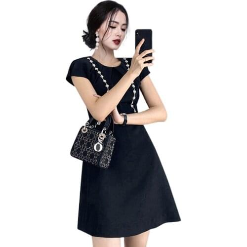 Black Mini a line Dress one piece korean ladies summer Sexy short Sleeve cabaret party formal Dresses for women