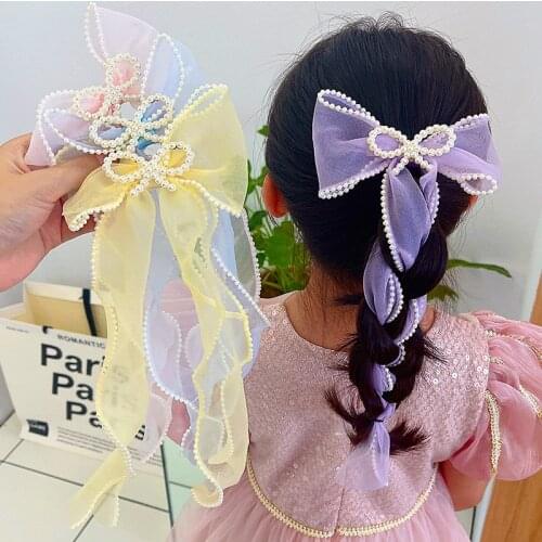 Baby girls bowknot pearl headdress hairpin rope and distribute hairpin hair ribbon hair ribbon tied children hair accessories
