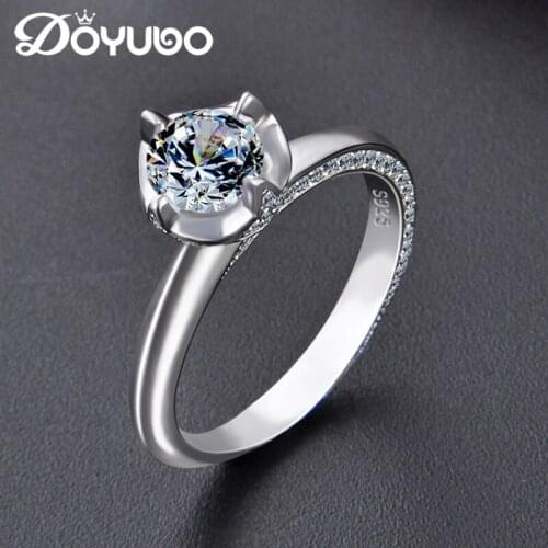 DOYUBO Antique Womens 925 Sterling Silver Ring With 5A Step 6mm Cubic Zirconia Lady Fashion Wedding Ring Fine Jewelry VB287