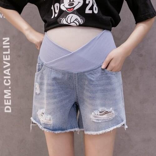 Pregnant women denim three-quarter pants summer pregnant women shorts loose thin casual stomach lift low waist tide mom pants