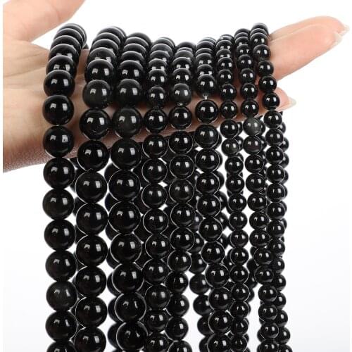 Smooth Black Obsidian Natural Stone Beads Round Loose Spacer Bead For Jewelry Making DIY Bracelets Accessories 4/6/8/10/12MM