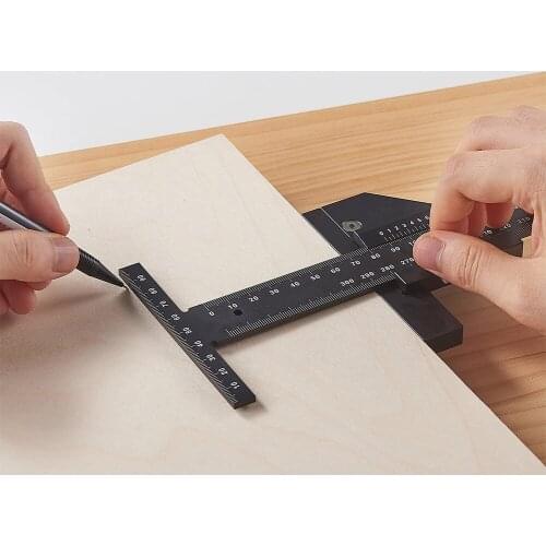 280mm Multifunction Woodworking Scriber Gauge Aluminum Alloy T Type Accurate Carpentry DIY Measuring Marking Framing Ruler Too